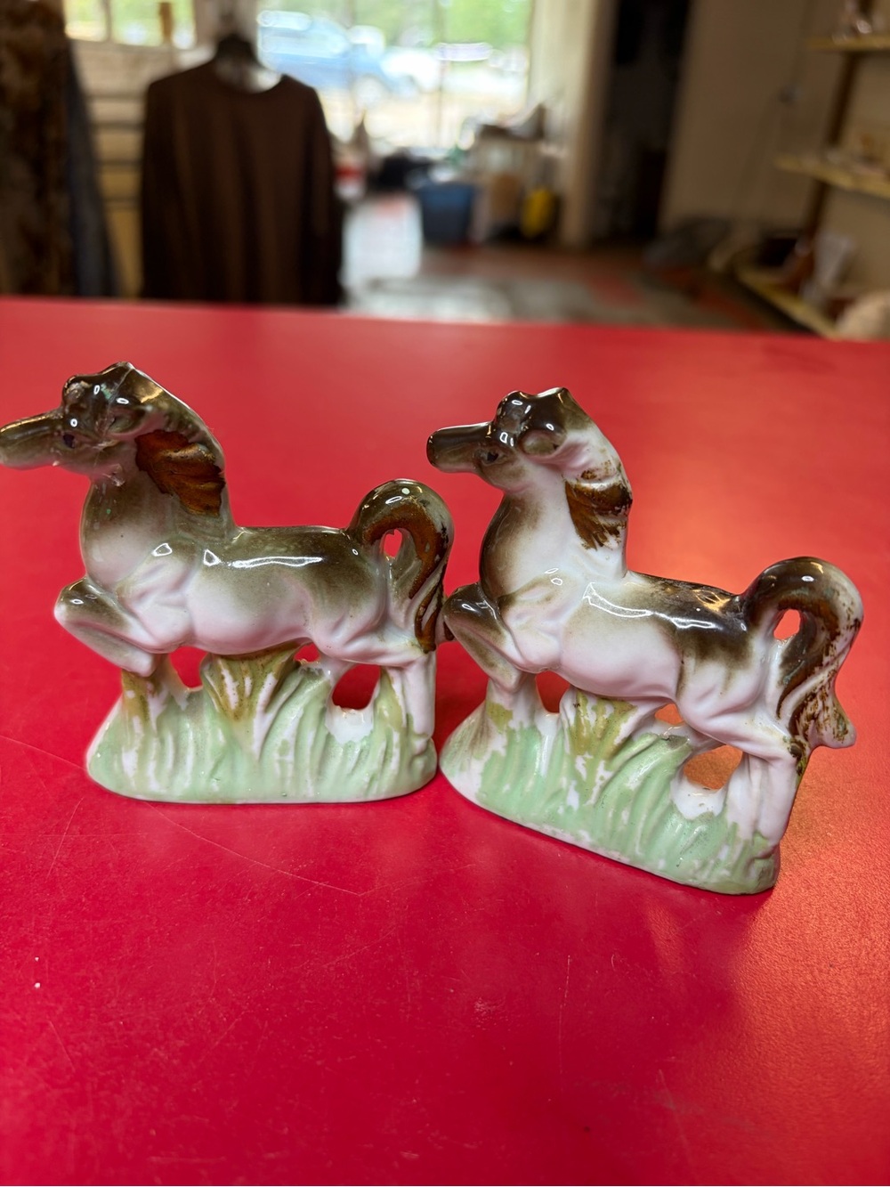 Vintage Ceramic Horse Salt and Pepper Shakers - Brown and White
